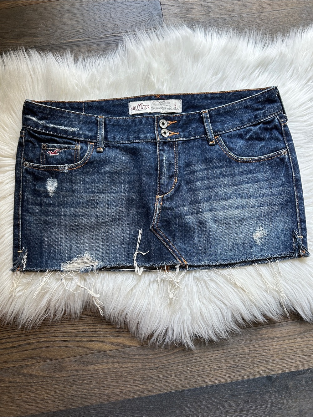 Hollister Dark Blue Distressed Denim Mini Skirt
